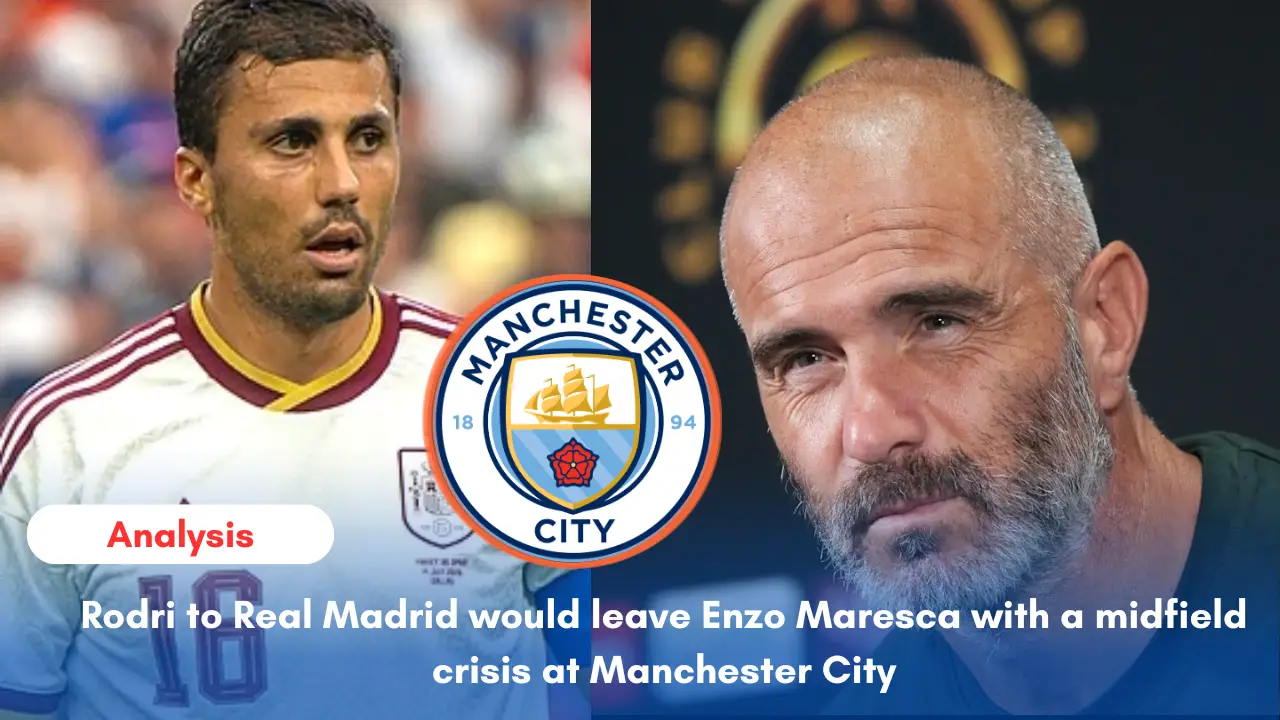 Rodri in action for Manchester City as Real Madrid transfer links create midfield problem for Enzo Maresca