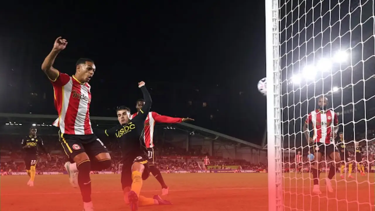 Fabio Carvalho scores for Brentford against Chelsea