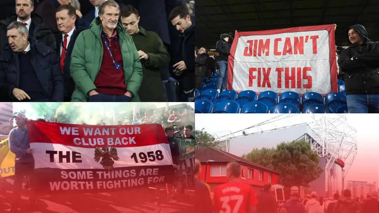 Manchester United fans protest outside Old Trafford over season ticket bans and commercialism