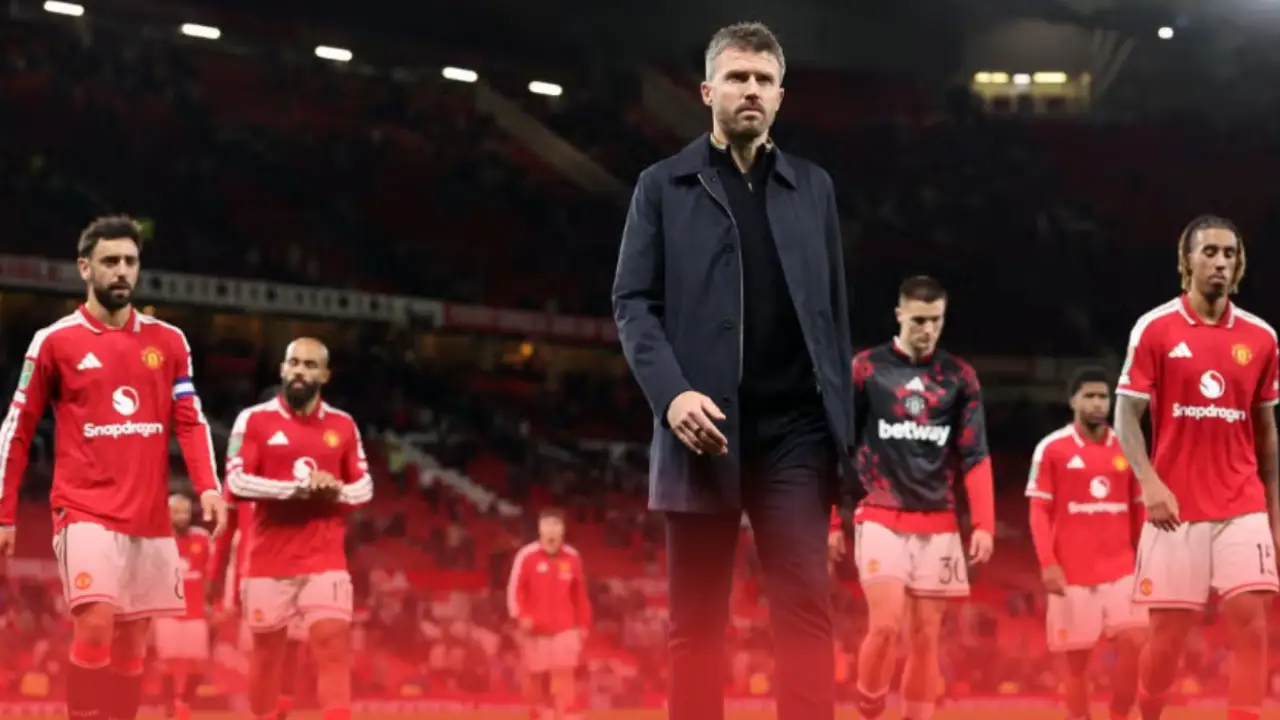 Michael Carrick reacts during Manchester United’s Carabao Cup defeat to Brighton